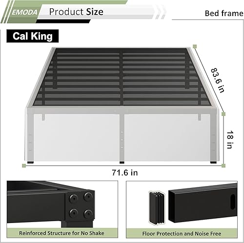 Miniatura 77 de EMODA Marco de cama Queen no necesita somier, plataforma de metal resistente de 6 pulgadas, marco de cama tamaño Queen con listones de acero, fácil
