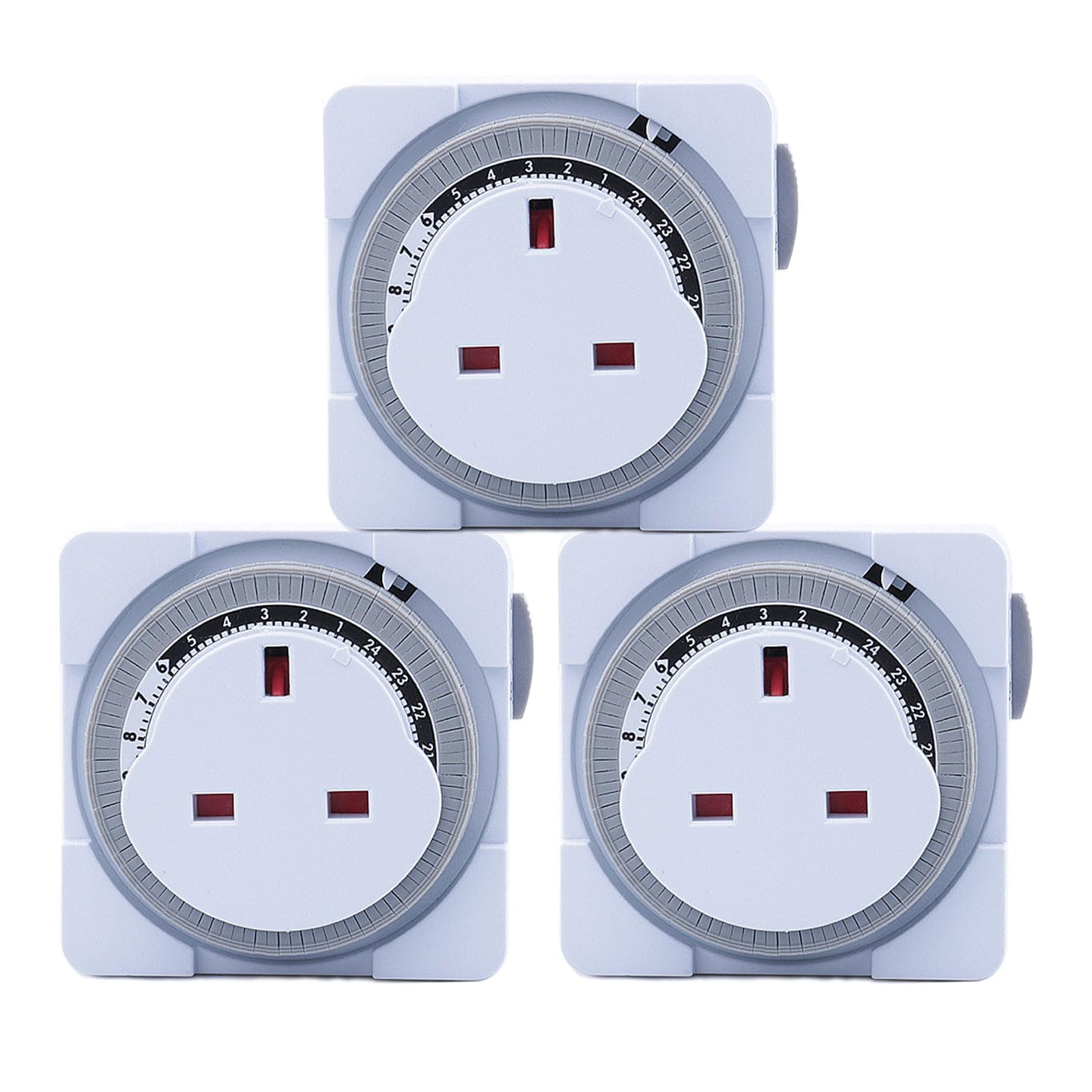 OHVBAEON 3PCS Mechanical Timer Socket Switch Energy Saving Compact UK Timers Plug Socket 24 Hour Energy Saving Compact UK Plug for Indoor Lights Lamp