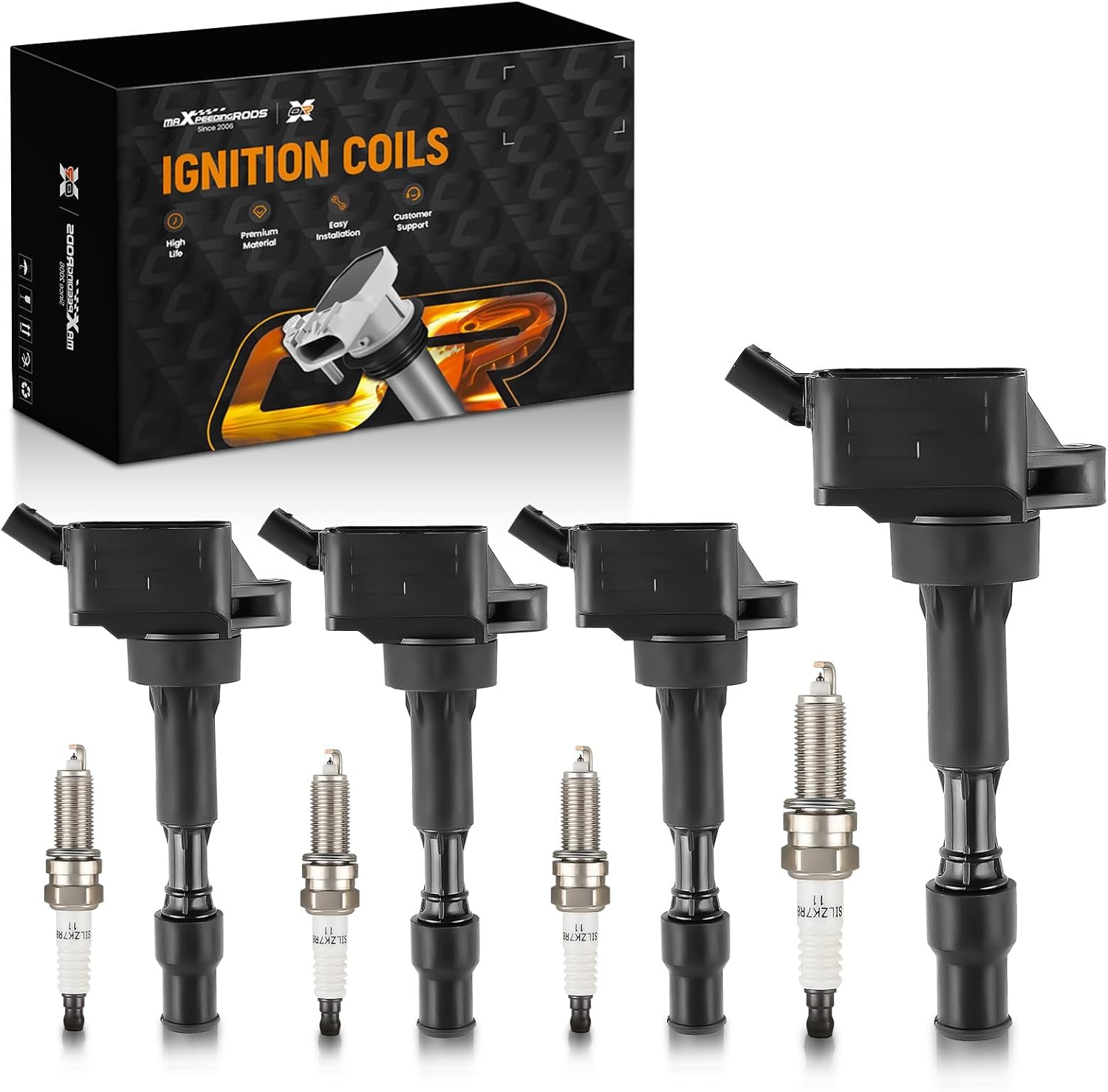 maXpeedingrods UF816 Ignition Coil Pack and 9723 Spark Plugs for Hyundai Elantra 2.0 2015, for Kia Forte 2.0L 2017 L4 Set of 4 Coils Kit Replace UF-816