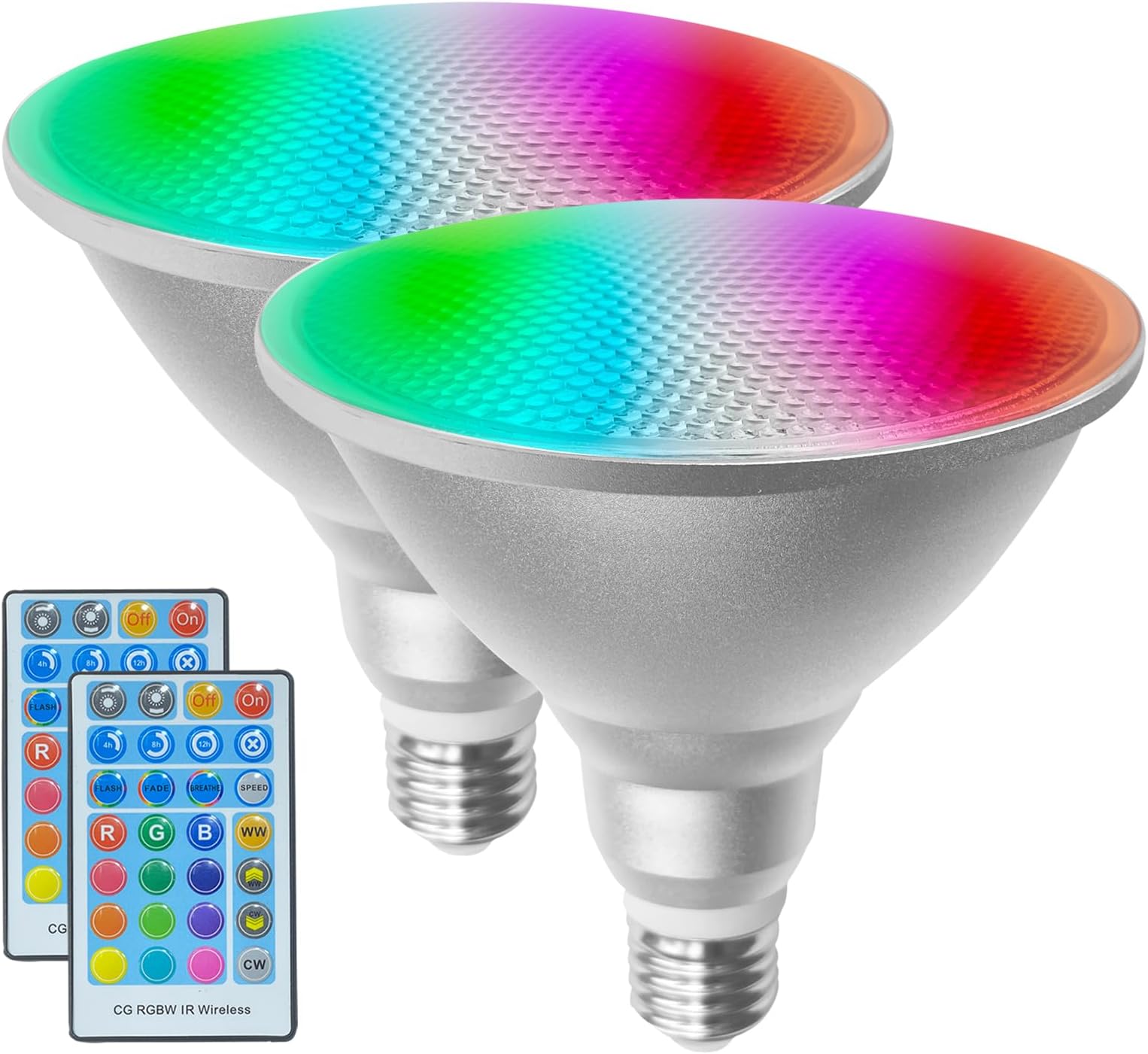 2 Packs Par38 LED Flood Light Bulbs with Remote Timing Function,30W=100W,E26 Color Changing Light Bulbs for Valentine's Party Home Garden Holiday Decoration