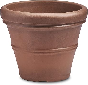 Crescent Garden Brunello Classic Rolled Rim Planter Pot, Indoor/Outdoor Weather-Safe Round Plant Pot, Premium Plastic Flowerpot for Houseplants, Herbs - 16W Rust