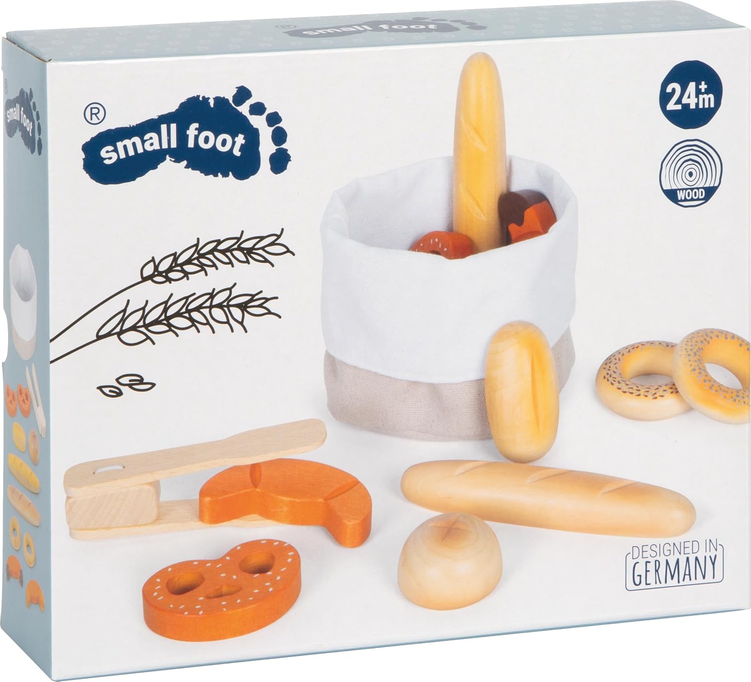Small Foot Wooden Toys-Premium 12 Piece Breadbasket Playset-Play Pretend Food Set Includes Wooden Serving Tongs-Ideal for Toddlers 3+