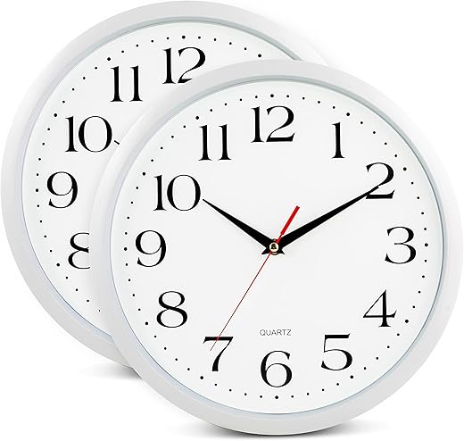 Bernhard Products White Wall Clocks, 2 Pack Silent Non Ticking 12 Inch Quality Quartz Battery Operated Round Bernhard Products White Wall Clocks, 2 Pack Silent Non Ticking - 12 Inch Quality Quartz Battery Operated Round Easy to Read Home/Office/Classroom/Business/Kitchen/School Clock