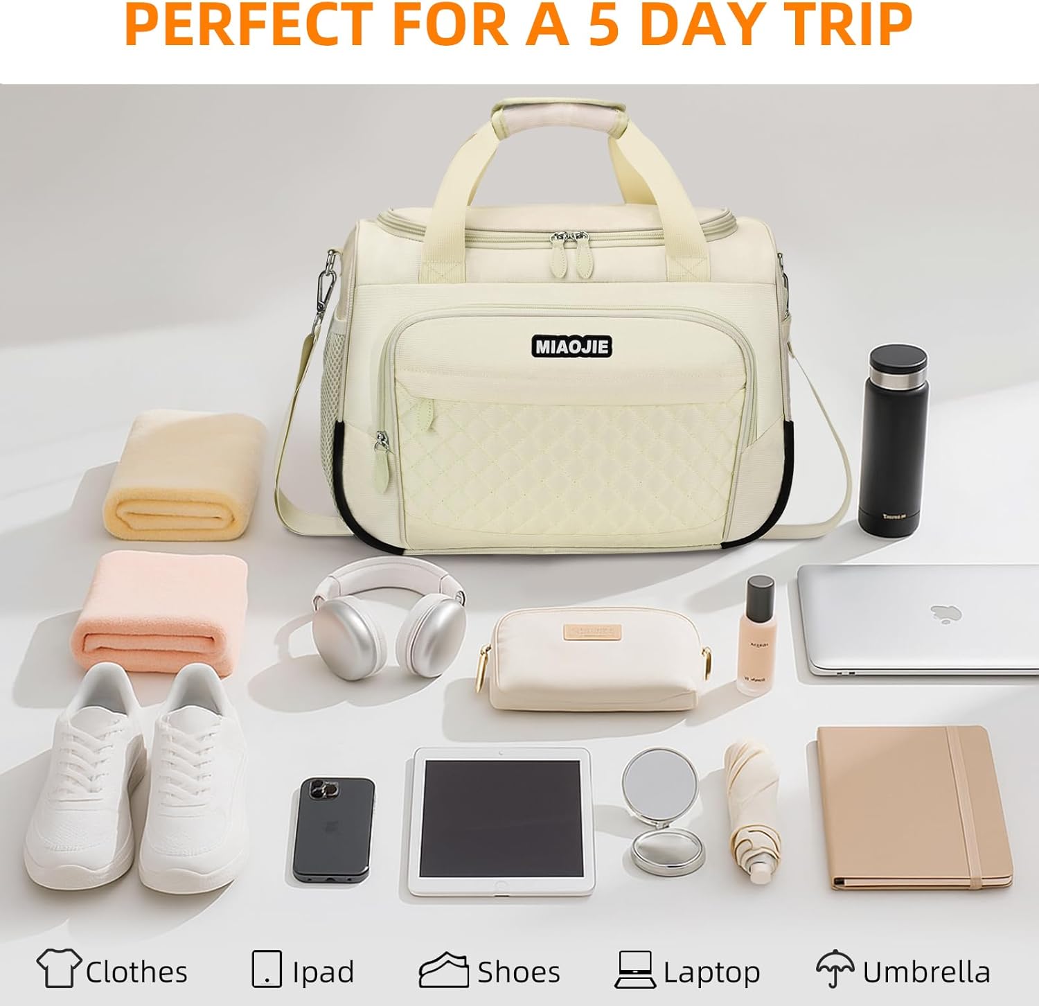 Travel Duffle Bag for Women, Underseat Carry On luggage Bag Foldable Overnight Weekender Hospital Bag Lightweight Airplanes Personal Item Travel Tote Bag for Women Birthday Gifts, 16IN Beige - Image 3