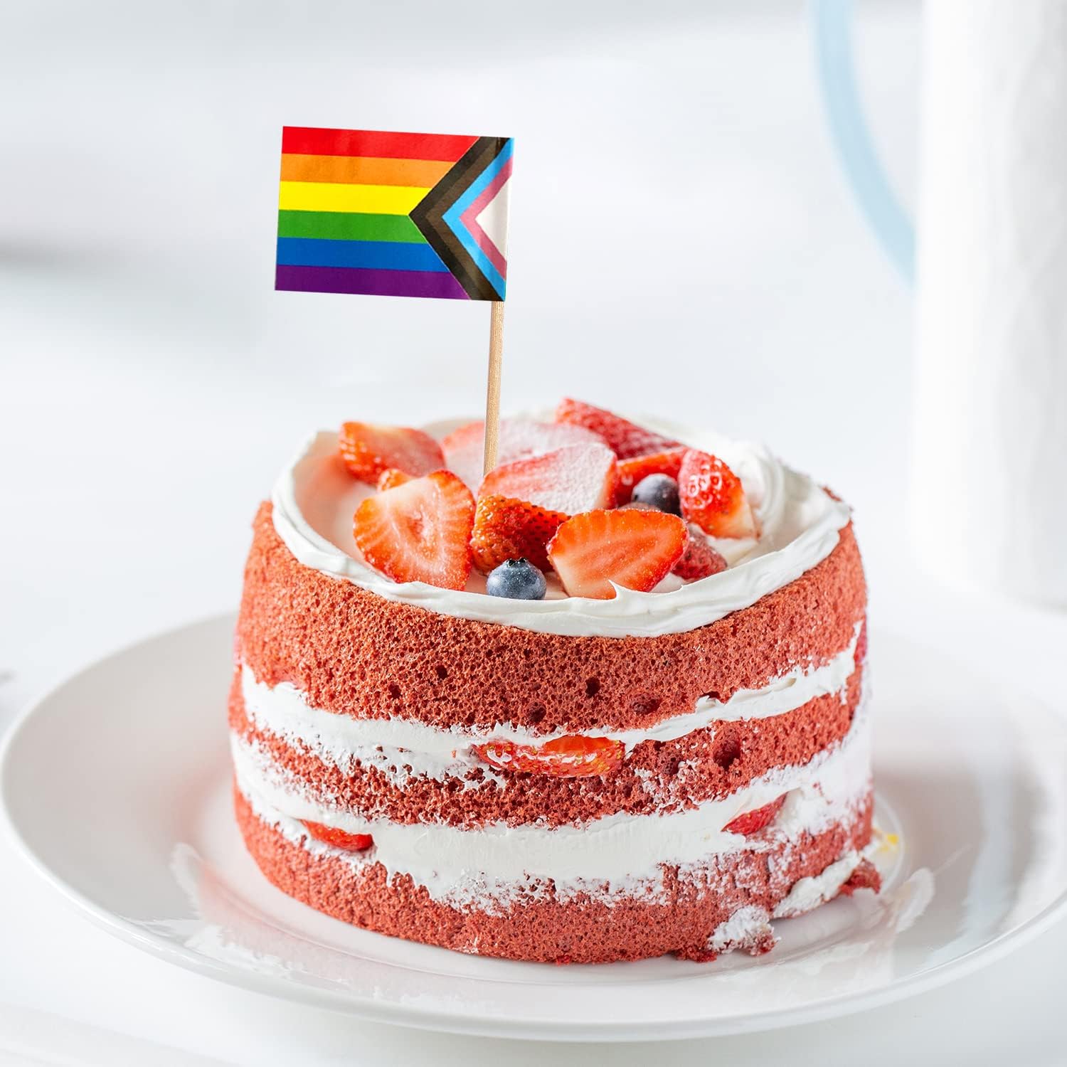 ZXvZYT Progress Pride Rainbow Flag Rainbow Toothpick Flags,Small Mini LGBT Cupcake Toppers Stick flags - Rainbow Mardi Gras Events Party Cocktail Fruit Decoration(100 Pcs) - Image 4
