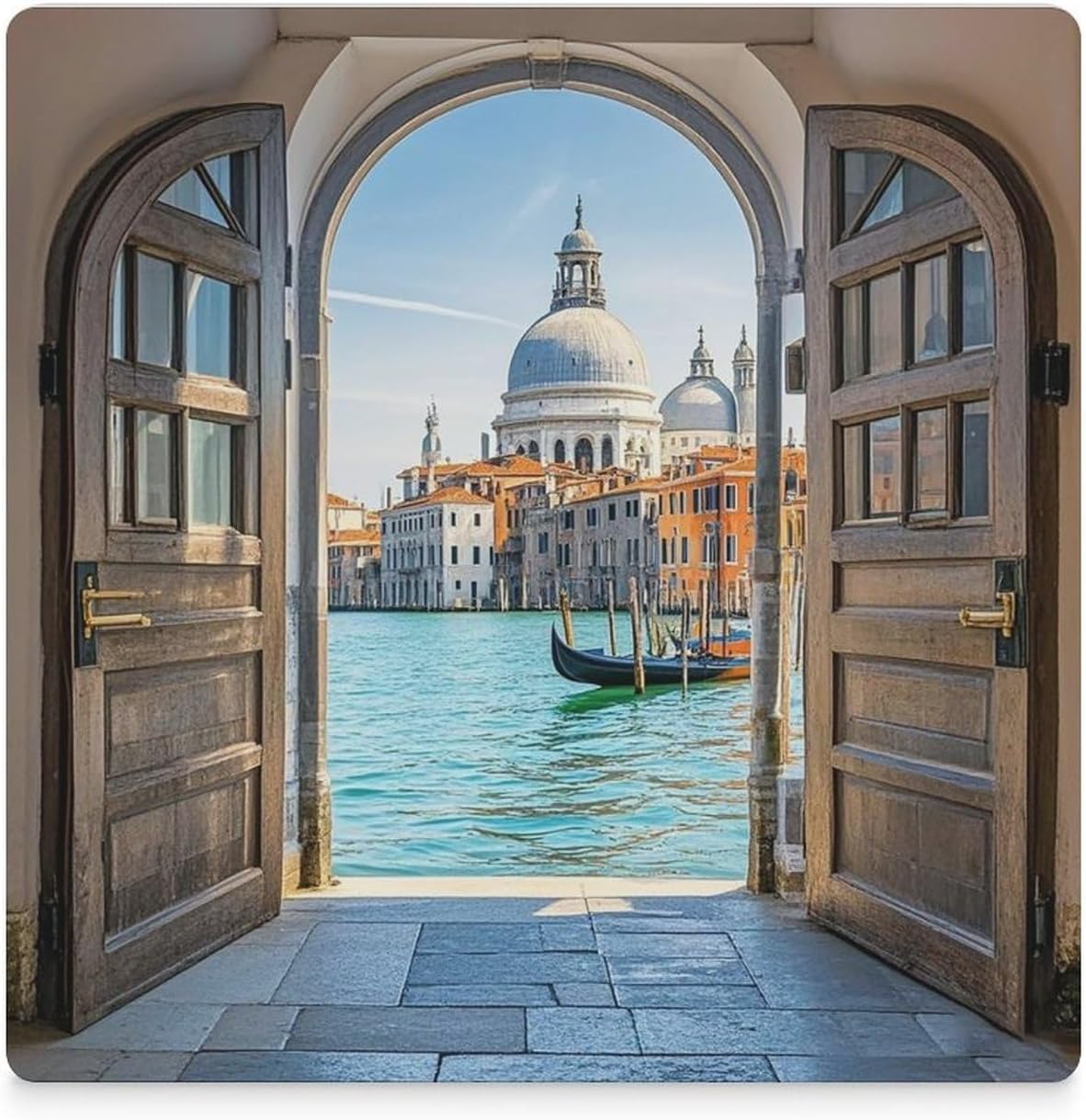 Italian Water City Coasters Absorbent Ceramic Coasters for Drinks Coaster with Cork Backing for Table Protection Square Drink Cup Mat Modern Style Coaster for Coffee Table