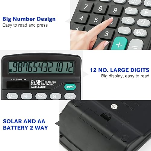 Miniatura 6 de Calculadora de escritorio con pantalla LCD de 12 dígitos, doble potencia, compacta y ligera, pantalla fácil de leer, duradera para negocios, escuela