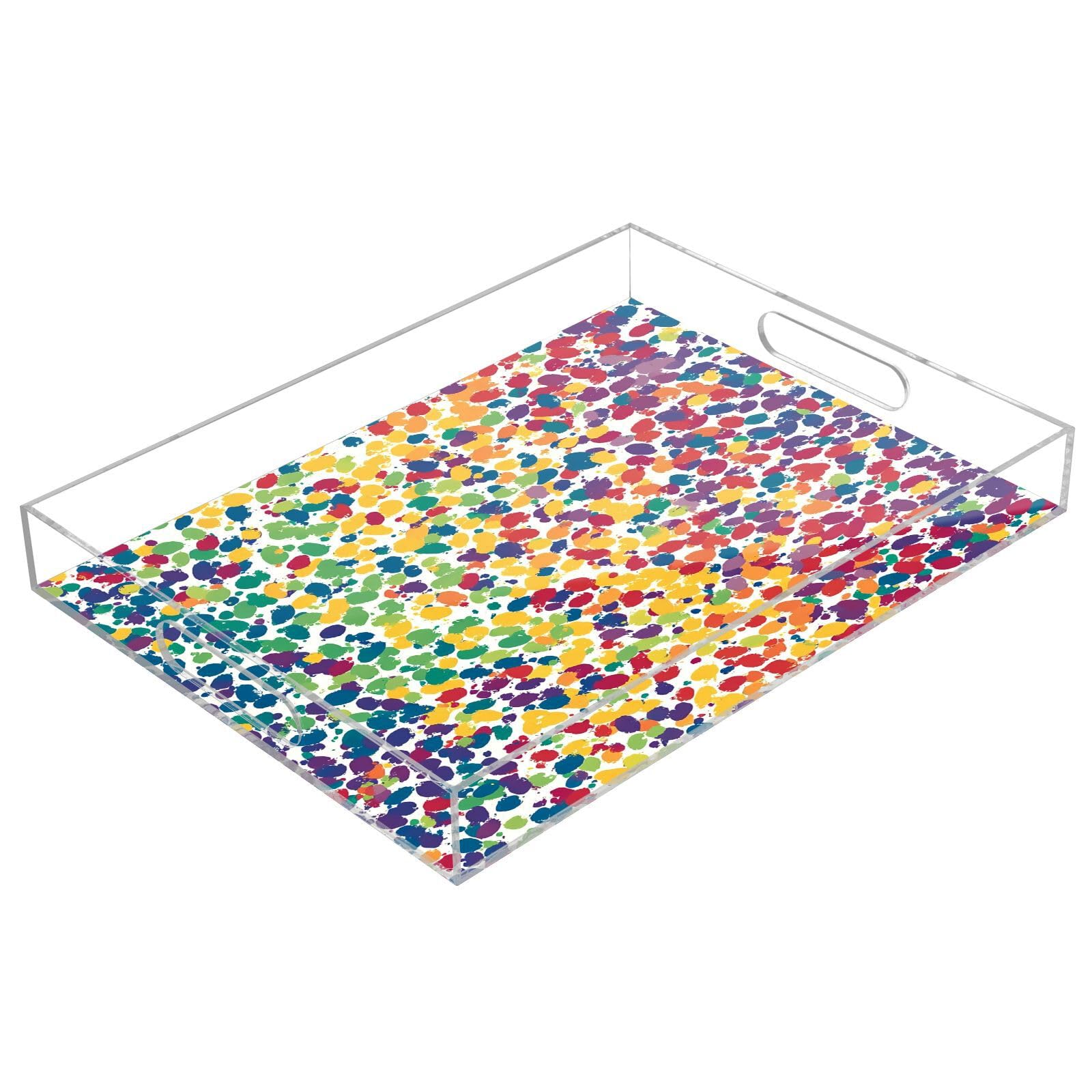 BOESI Color Block Graffiti Pattern Acrylic Decorative Dining Tray, Acrylic Decorative Tray Organizer with Handle for Kitchen, Dining Room, Bathroom, Dresser