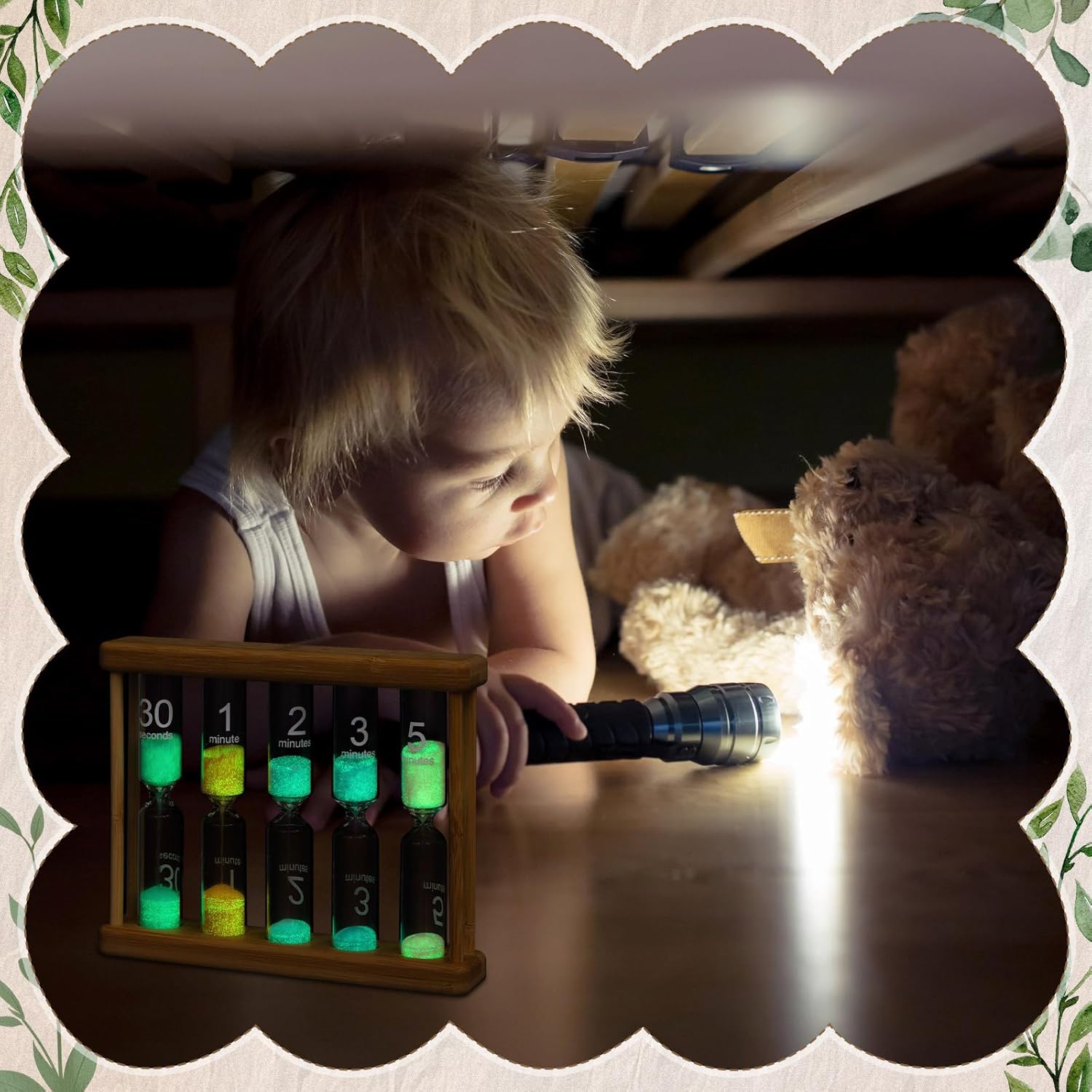 Glow in The Dark Sand Timer 0.5/1/2/3/5 Wooden Sand Glass Luminous Hourglass Creative Timing Tools for Decorations Brush Teeth Home Office Cooking Classroom - Image 5