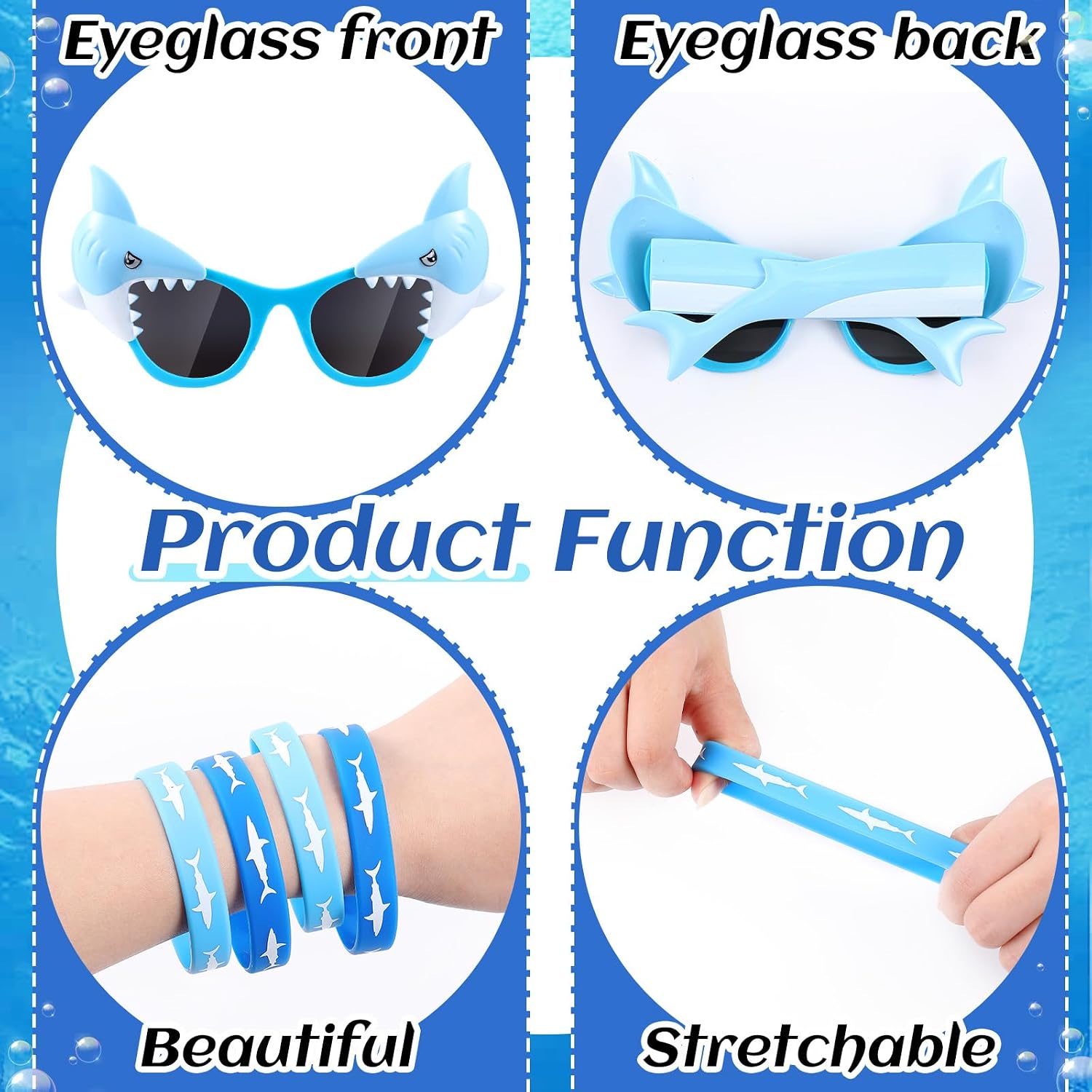 Libima 24 Pcs Shark Glasses Sharks Party Sunglasses Silicone Bracelet Ocean Photo Booth Prop for Summer Shark Birthday Party Supply