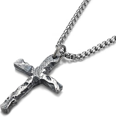 925 Sterling Silver Cross Necklace for Men Non Tarnish 316L Stainless Steel Chain Necklace Lightweight Oxidized Strength Cross Pendant Box Chain Christian Presents 18/20/22/24/26 Inch