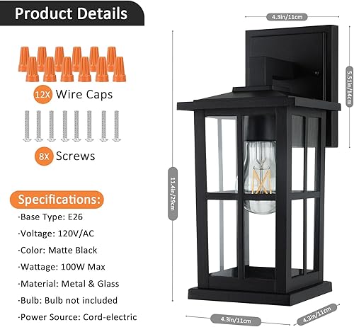 Miniatura 7 de BesLowe Paquete de 2 lámparas para exteriores para montaje en pared, faroles de pared exteriores impermeables, luces de porche, luces exteriores