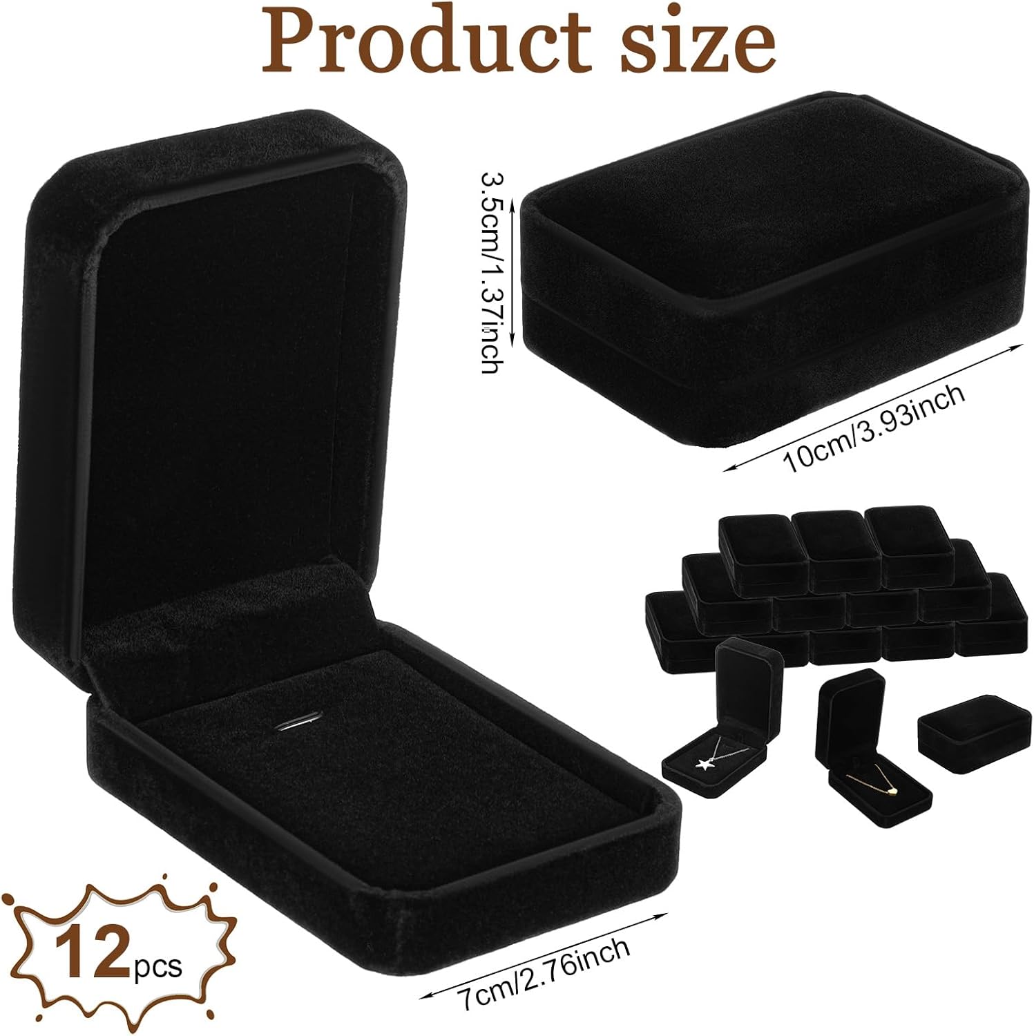 12 Pcs Necklace Pendant Box Velvet Jewelry Storage Display Case Ring Earring Pendant Jewelry Boxes Pearl Necklace Holder Gift Boxes for Christmas Wedding Engagement Birthday Anniversary(Black) - Image 2