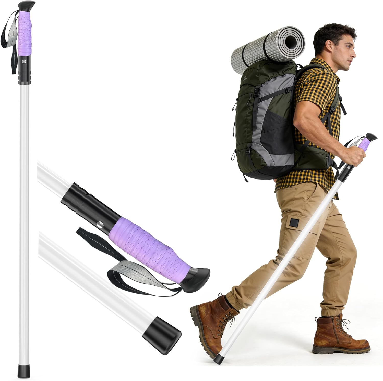 LED Illuminated Hard Hiking Poles, Lighting Tools and Warning Functions, USB Charging, 8-Hour Battery Life, IP55 Waterproof