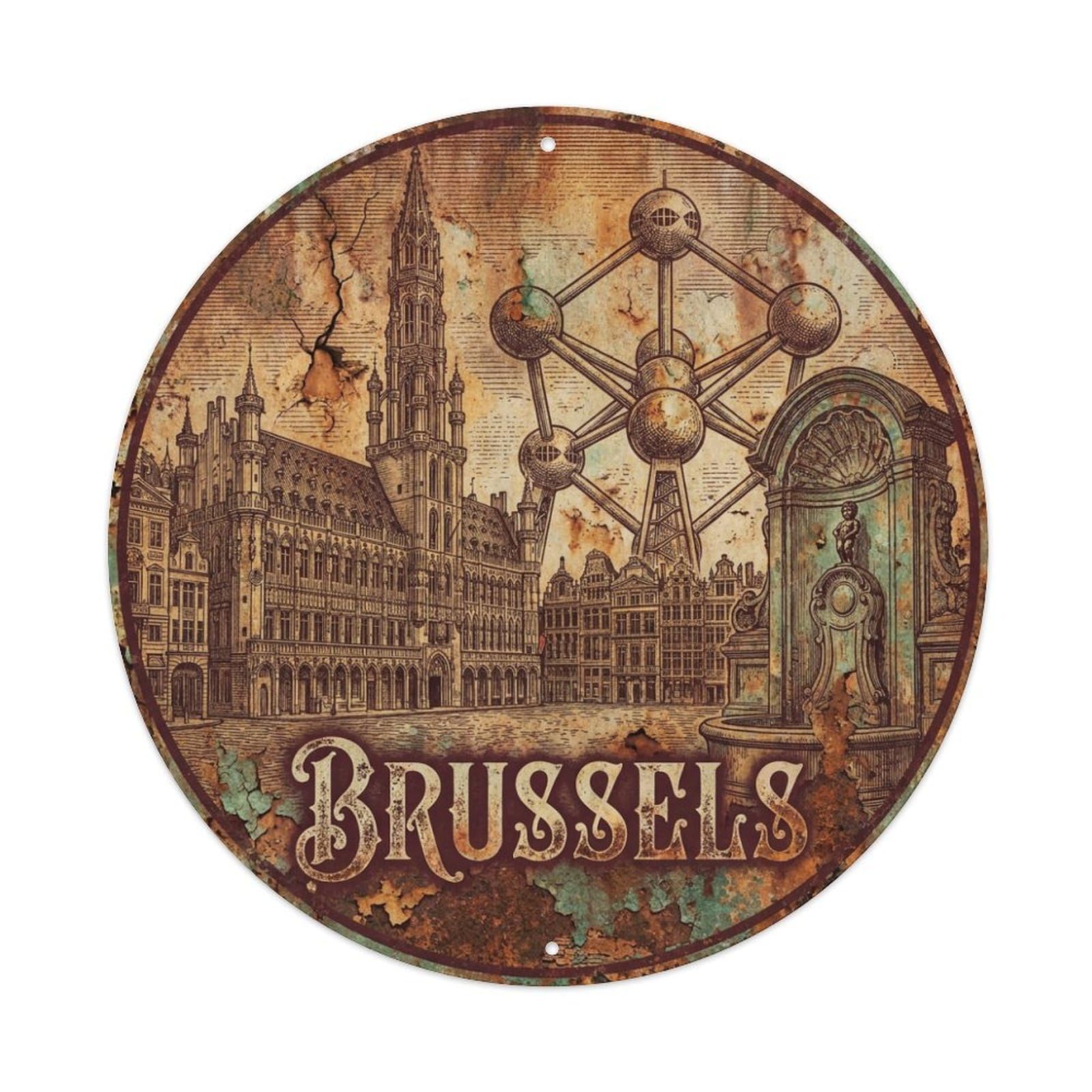 Vintage Travel Belgium Brussels Metal Tin Sign