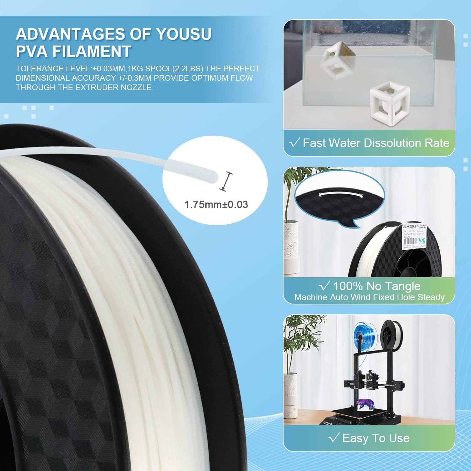 YOUSU Filament do drukarki 3D PVA 1,75 mm 500 g