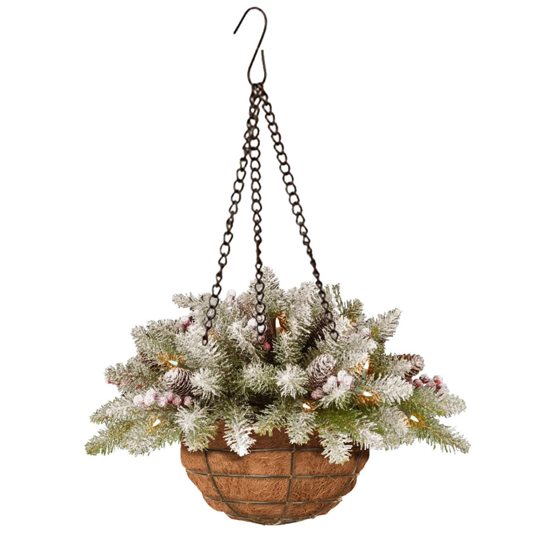 Panier suspendu de Noël extérieur artificiel pour embellir un porche sombre sans entretien