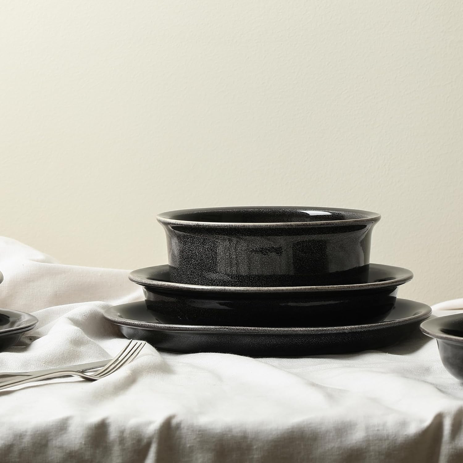 Stone Lain Slate 24-Piece Dinnerware Set Stoneware, Plates and Bowls Set, Dishwasher and Microwave Safe, Dish Set for 8, Black