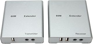 HDMI USB KVM Extender, 1080P 60Hz FHD Single Cat5e/6/7 Transmit Up to 60m Keyboard Mouse Over Network, HDMI Extender for Windows 2000 XP (UK Plug)