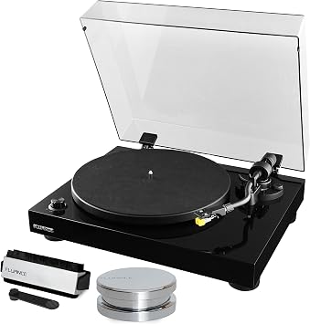 Fluance RT80 Classic High Fidelity Vinyl Turntable Record Player featuring Audio Technica AT91, Belt Drive, Built-in Preamp with Record Weight and 3 in 1 Stylus and Record Cleaning Vinyl Accessory Kit
