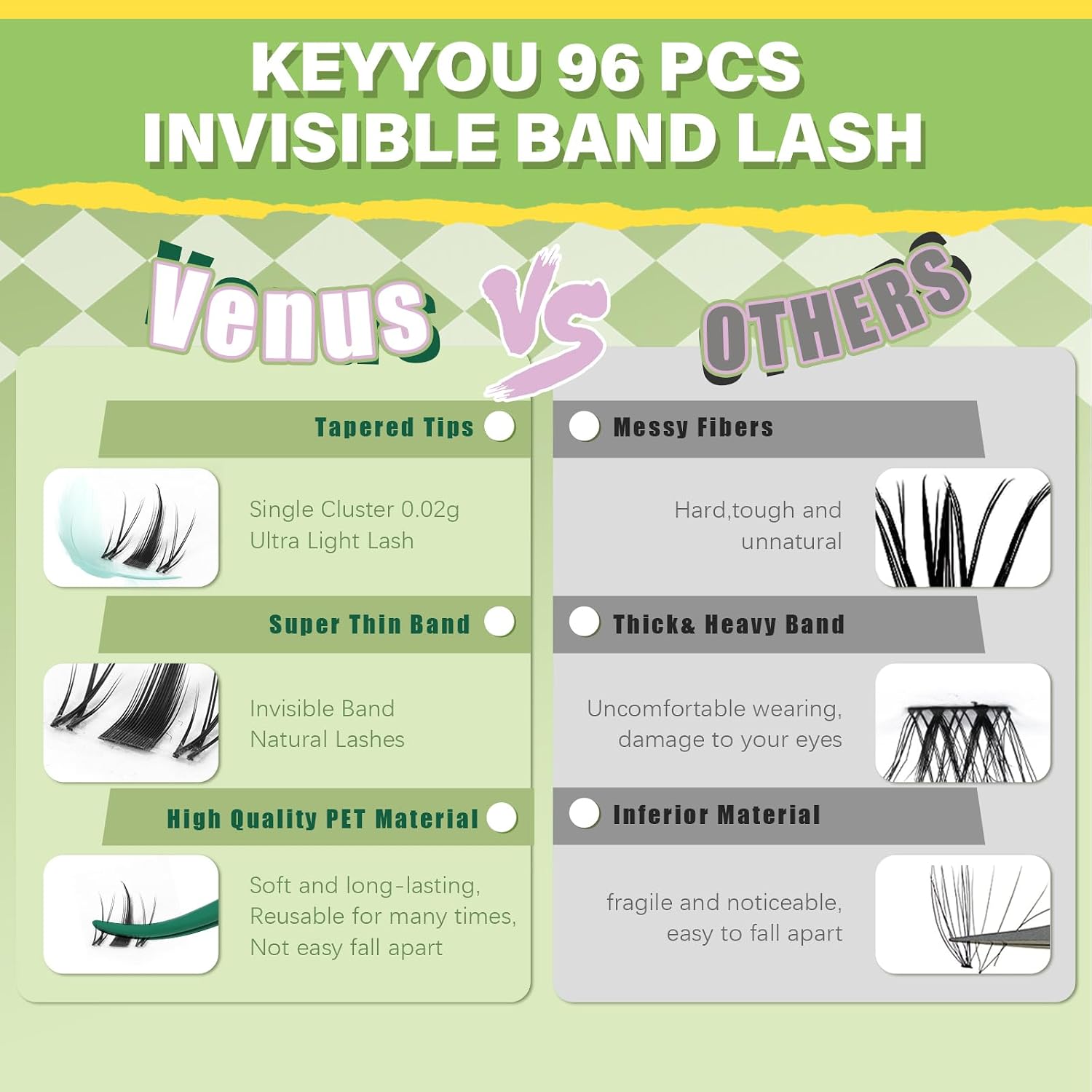 KEYYOU Fairy Lash Clusters, 96Pcs D Curl 10MM - Image 3