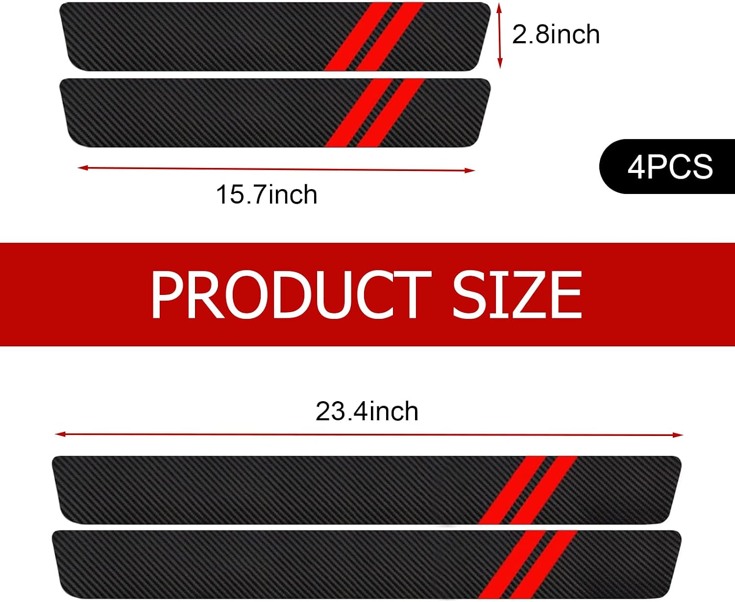 4 PCS Car Door Sill Protector, Carbon Fiber Car Door Threshold Guards, Self-Adhesive Door Entry Guard Decoration, Universal Door Edge Protection & Step Plate Covers for Cars (Red & Black)