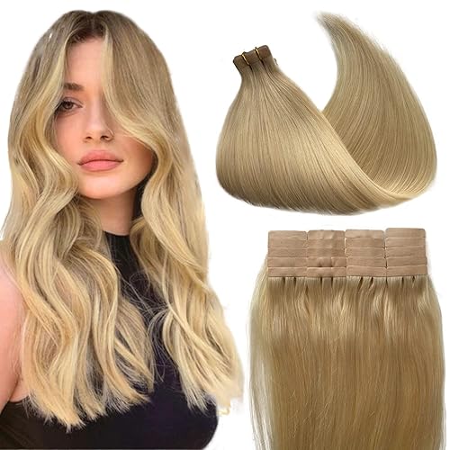 Extensiones de cabello con cinta, extensiones de cabello humano real, color rubio, 22 pulgadas, 1.76 onzas, 20 unidades, extensiones de cabello