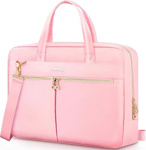 Ferkurn Funda para laptop para mujeres y hombres, compatible con MacBookHPLGDell, correa de hombro delgada, maletín mensajero, rosa, 17-17.3 pulgadas