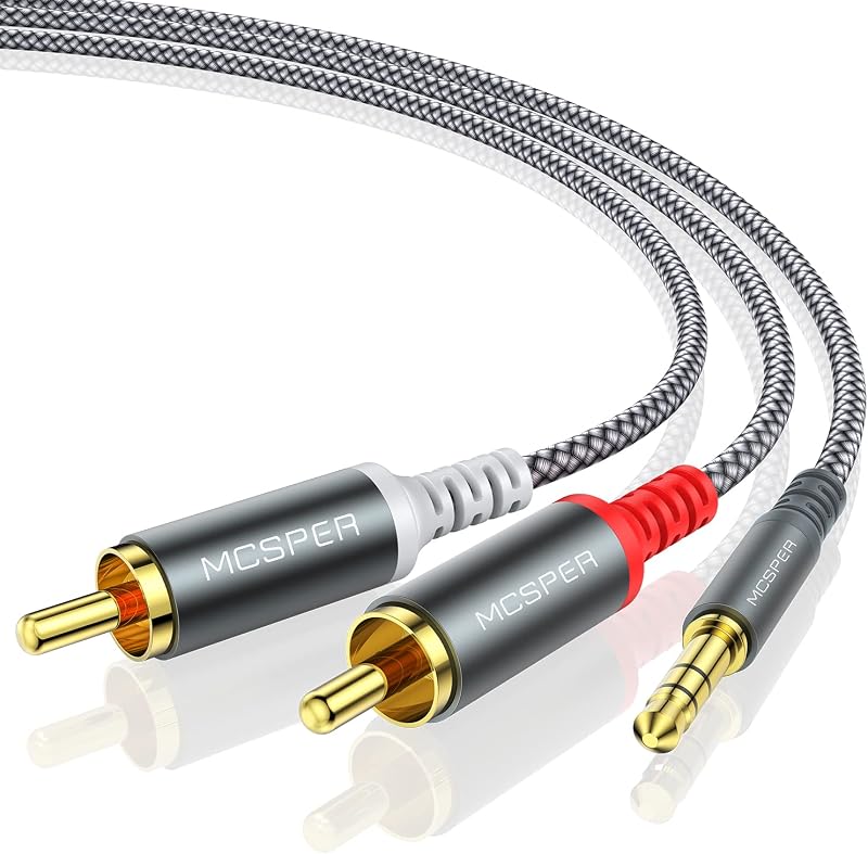 Cable MCSPER RCA a aux de 3,5 mm, (6,6 pies) 3,5 mm 1/8 a RCA Adaptador de conector para auriculares macho 2 Cable de audio estéreo premium para conectar un teléfono inteligente, tableta, HDTV