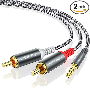 MCSPER RCA to 3.5mm AUX Cable, (6.6 Feet) 3.5 mm 1/8 to RCA 2-Male Headphone Jack Adapter Splitter Premium Stereo Audio Cord for Connects a Smartphone, Tablet, HDTV