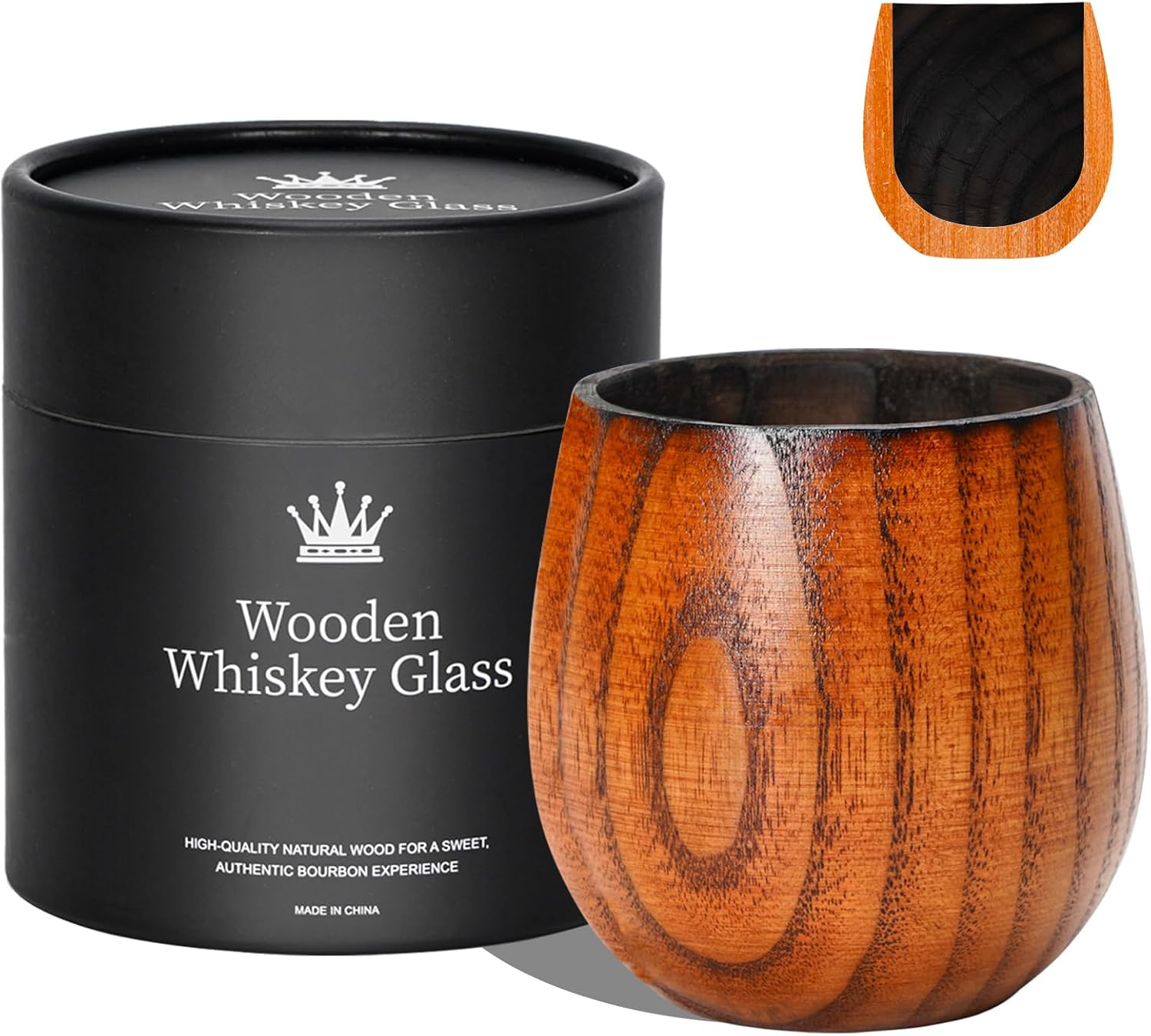 Charred Wooden Bourbon Drinking Glass, Handcrafted Wooden Whiskey Old Fashioned Glass, Great Bourbon Whiskey Gifts for for Men Who Have Everything, Dad, Brother, Anniversary Birthday Gifts