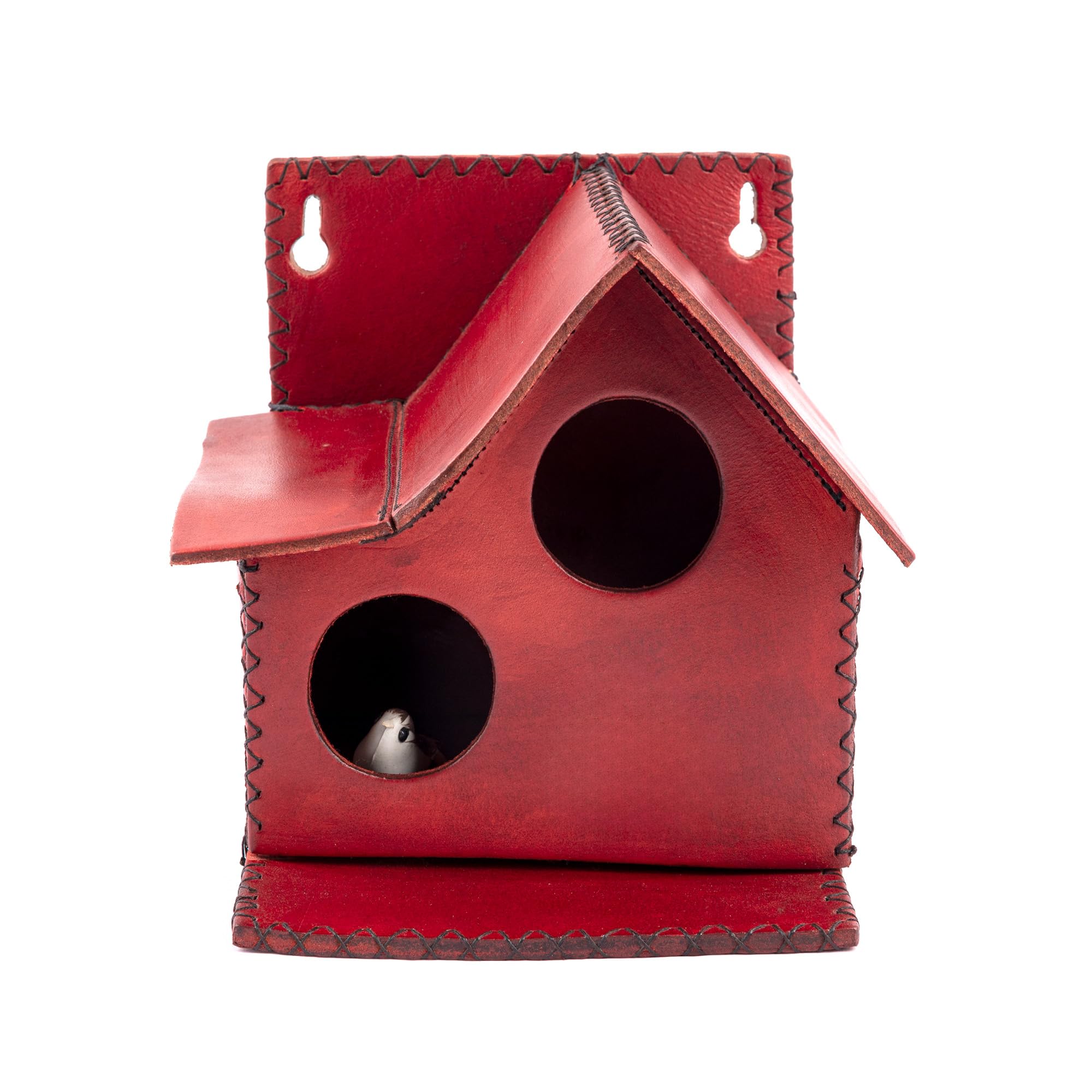 Sparrow Daughter Bird House – Fire Red, Leather, for Balcony & Garden. Ideal for Sparrows, Lovebirds & Hummingbirds. Includes 50g Nesting Material Free!