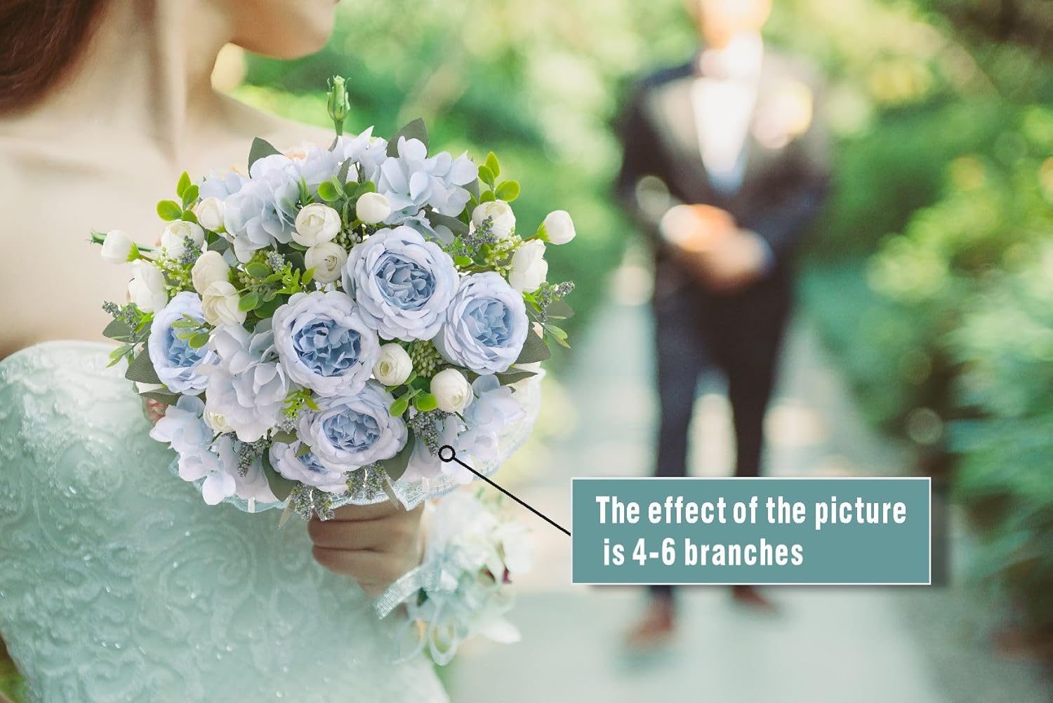 2 Bunches Artificial Peonies Flowers Small Silk Blue Peonies Fake Hydrangea Flowers Arrangements Table Centerpiece Faux Flores for Bridal Wedding Home Decor (2, Blue White) - Image 4