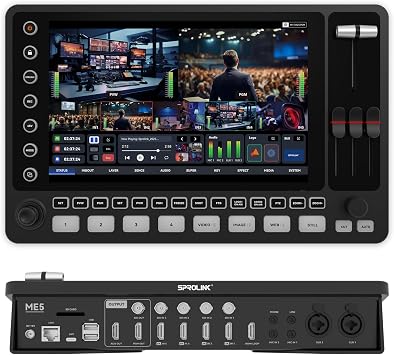 Touchscreen Video Mixer - 4K Live Streaming Switcher with 4x HDMI & 4x 3G-SDI Inputs, Dual XLR Audio, AI Auto Subtitle, Dual Stream Recording for Studio/Event/Broadcast Sprolink NeoLIVE ME5