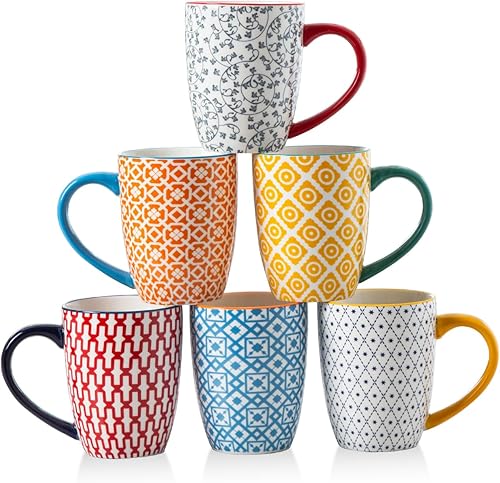 Miniatura 9 de Juego de tazas de café de cerámica, tazas de té de porcelana grandes de 10 onzas con asa para leche, capuchino, café con leche, té de cacao, aptas