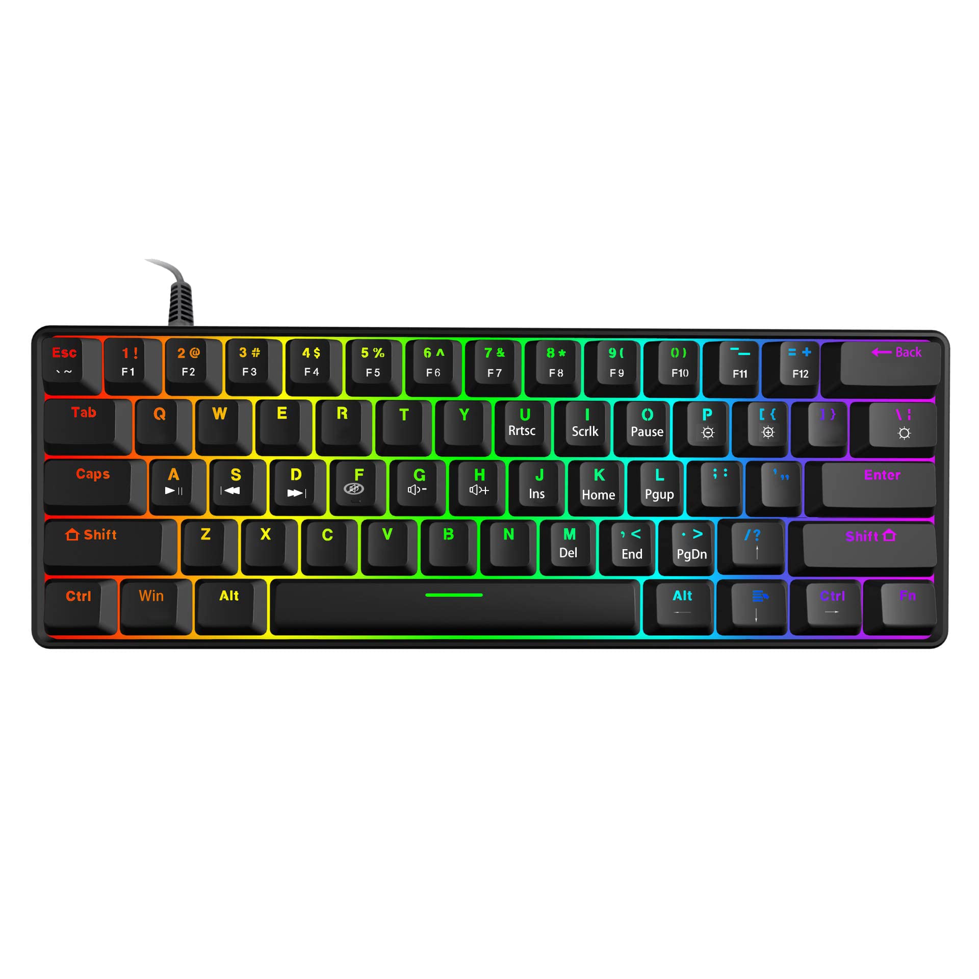 Verilux® Wired Mechanical Gaming Keyboar - RGB Backlit Ultra-Compact Mini Keyboard, Water-Resistant 61 Keys Mechanical Feeling Keyboard for for Mac, Android, Windows.
