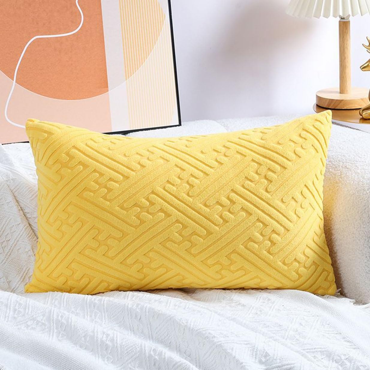 Super King Size Pillow Cases,Square Rectangle Cushion Covers Soft Corduroy Stretch Throw Pillow Cover Various Sizes Decorative Pillowcases For Bedroom Sofa Pillows(Golden Yellow,30x50cm/12x20inch)