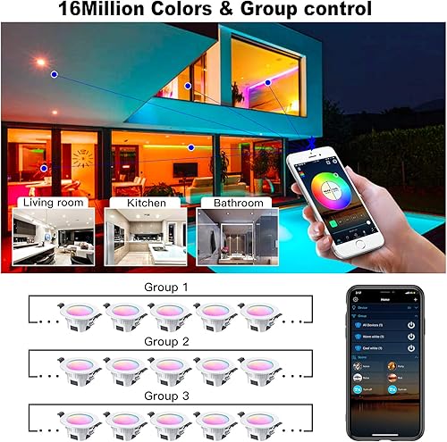 Miniatura 5 de MagicLight Luz inteligente de 6 pulgadas, 15 W RGBCW regulable que cambia de color LED sin lata, control de aplicación, compatible con Alexa Google