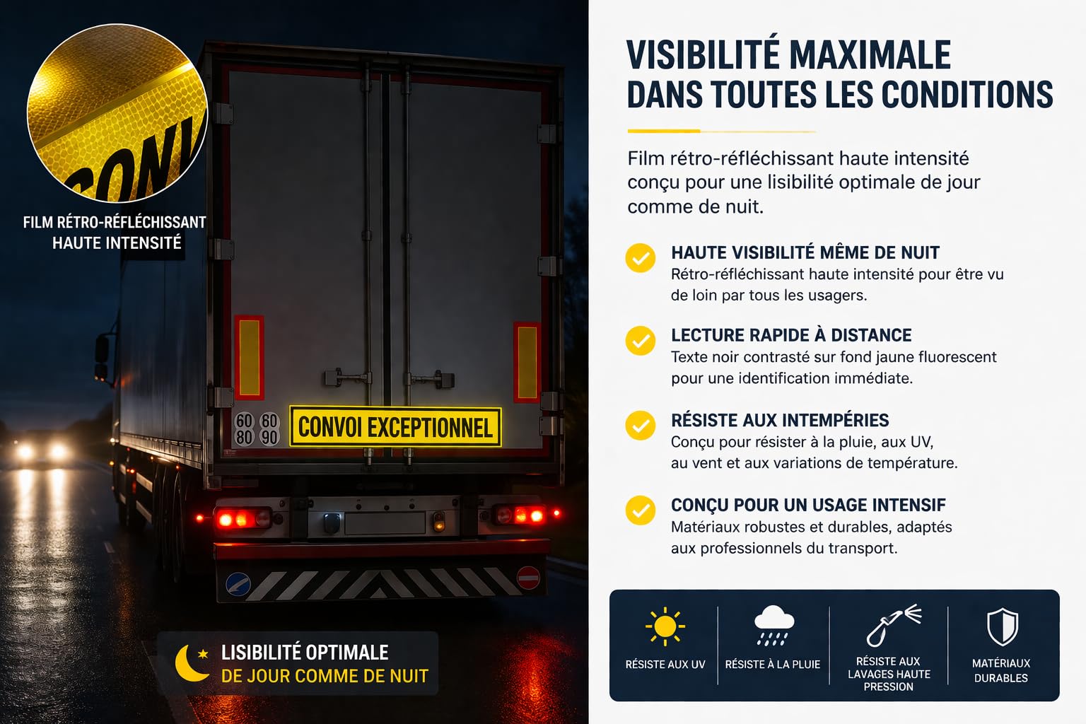 Panel de convoy excepcional camión – magnético o adhesivo – reflectante de alta visibilidad – Señalización de transporte por carretera reguladora – 110 x 40 o 190 x 25 cm (110 x 40 cm, magnetiue)