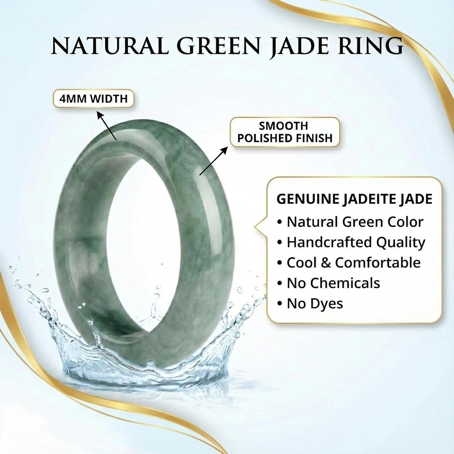 Natural Grade A Jadeite Ring - Genuine Untreated Hand Carved Jade Band Rings for Men & Women - Chinese Style Original Design Jewelry with Gift Box