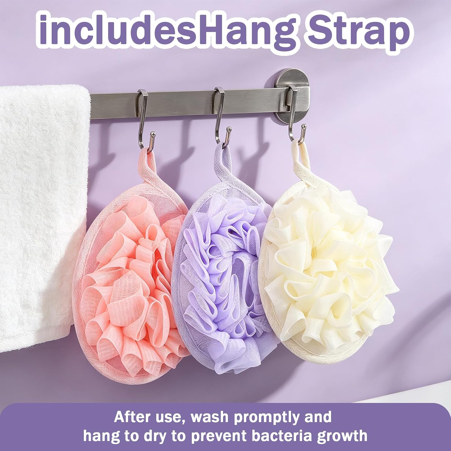 3PCS Bath Shower Pouf Sponge, Scrubber Loofah Sponge with Flower Bath Ball