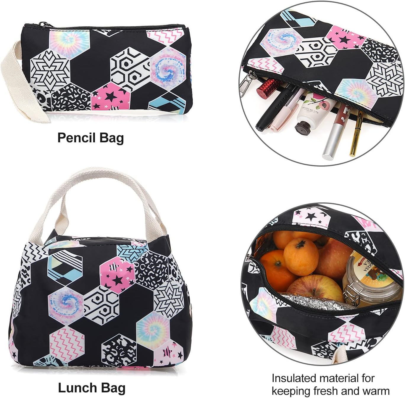 Geometry Backpack Set 3-in-1 Kids School Bag, Laptop Backpack Lunch Bag Pencil Case Gift for Teen Boys Girls