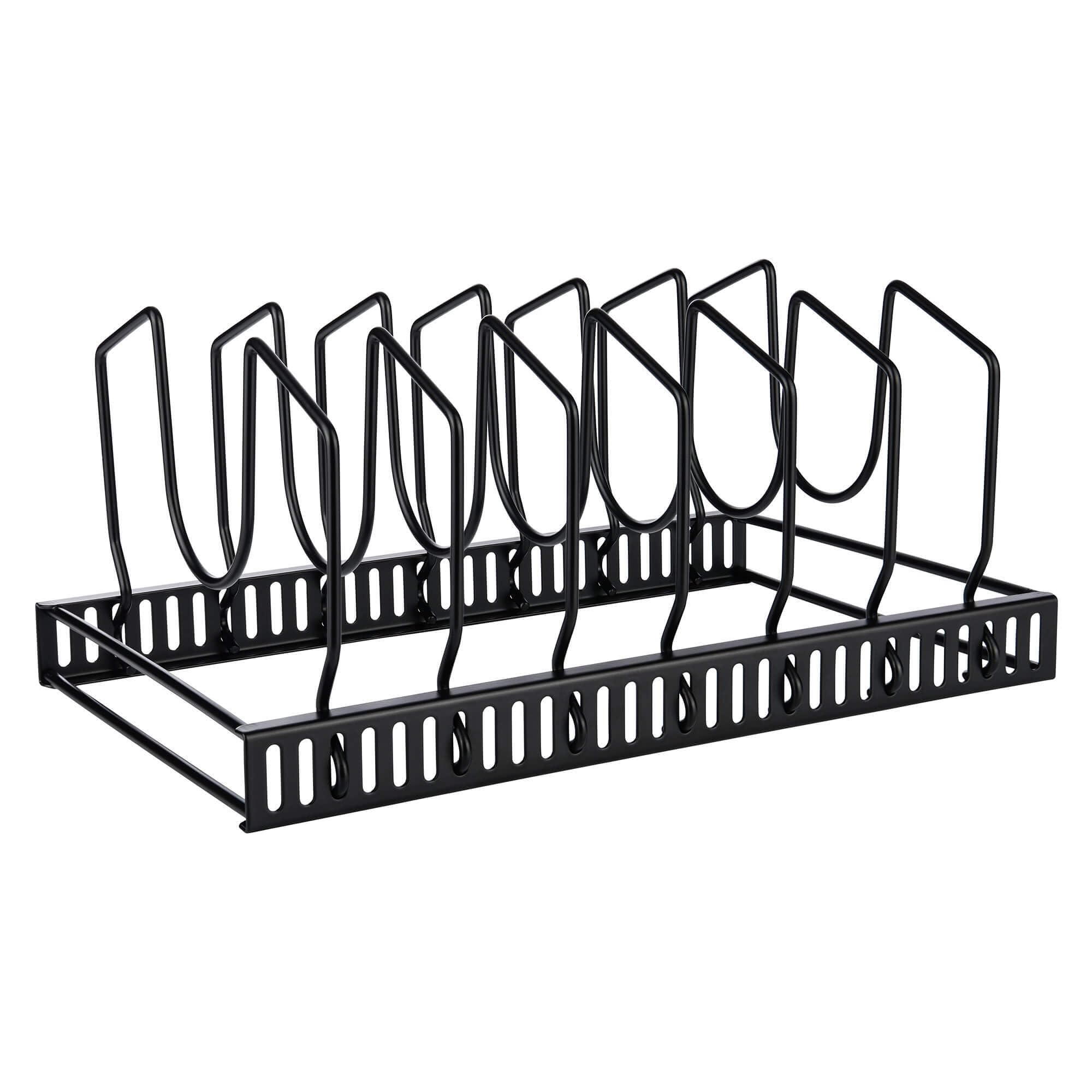 Support Couvercles De Casseroles Réglable GRÄWE - 6 Niches Acier Inoxydable Noir Mat - Rangement Cuisine Gain De Place