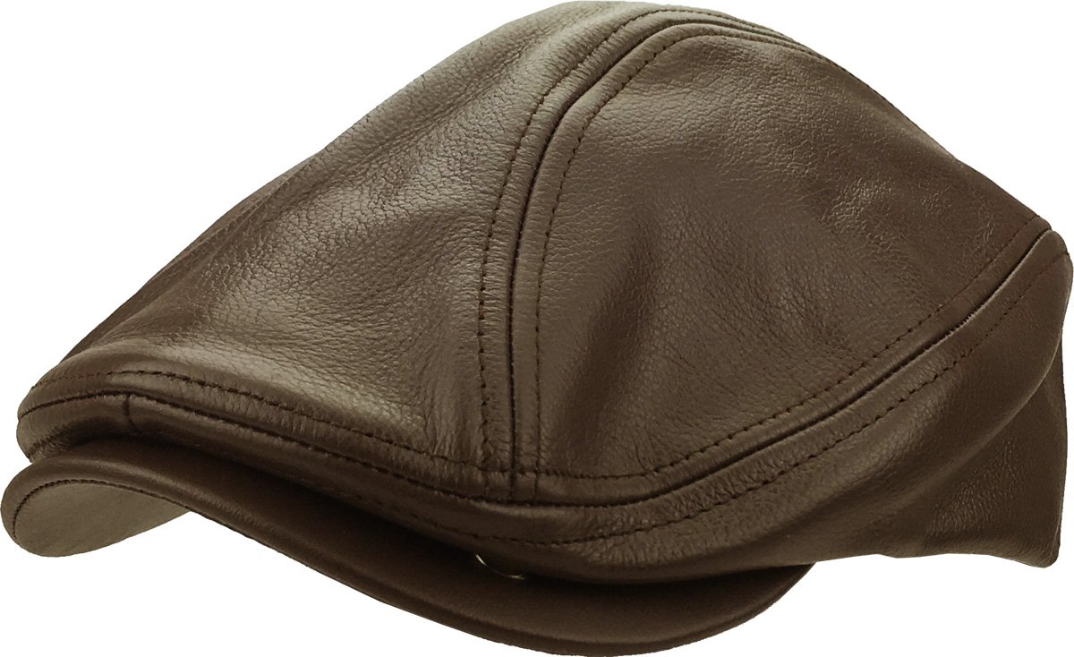 KB-Ethos KBETHOS Genuine Leather Gatsby Flat Ivy Ascot Hat Cap - BRN - S-M Brown