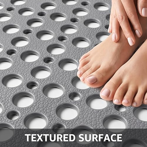 Miniatura 6 de Yolife Tapete de ducha grande, 47 x 32 pulgadas, tapete de ducha antideslizante para ducha interior con orificio de drenaje, tapete de ducha de TPE