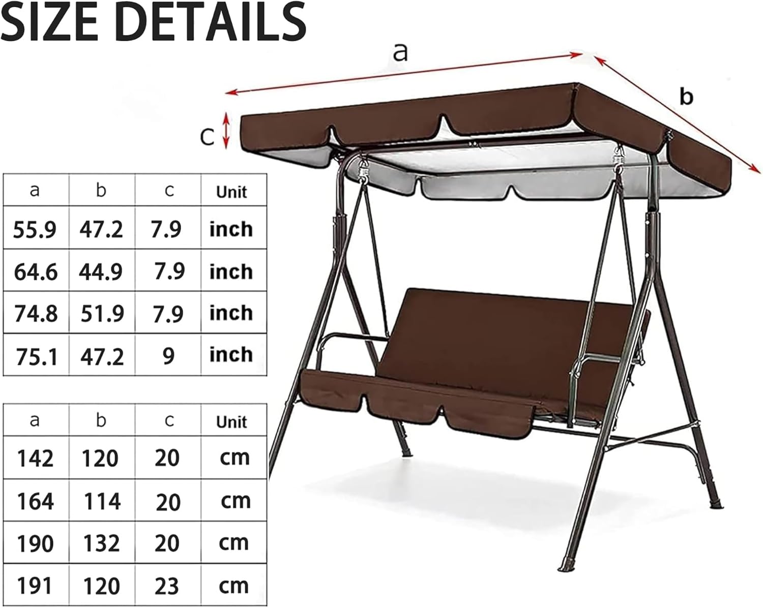 Swing Canopy Replacement Cover 2 or 3 Seater Universal Replacement Canopy for Garden Yard Swing Chair Cover Patio Hammock Cover Garden Seater Sun Shade Porch Replacement (Color : Gray, Siz