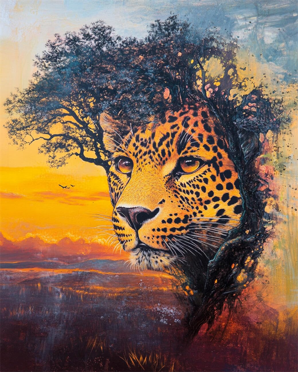 RKFLGEW DIY Embroidery Set Leopard and Landscape 30x40cm