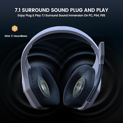 Miniatura 3 de EKSA E1000WT Wireless Gaming Headset,2.4GHz USB Gaming Headphones with Microphone for PC, PS5, PS4, Nintendo Switch, 7.1 Surround Sound Headset, RGB