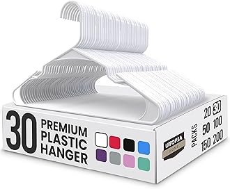 Utopia Home Plastic Hangers 30 Pack - Perfect Space Saving Clothes Hanger - Durable and Strong - Perfect Closet Organizers with Shoulder Grooves (White)