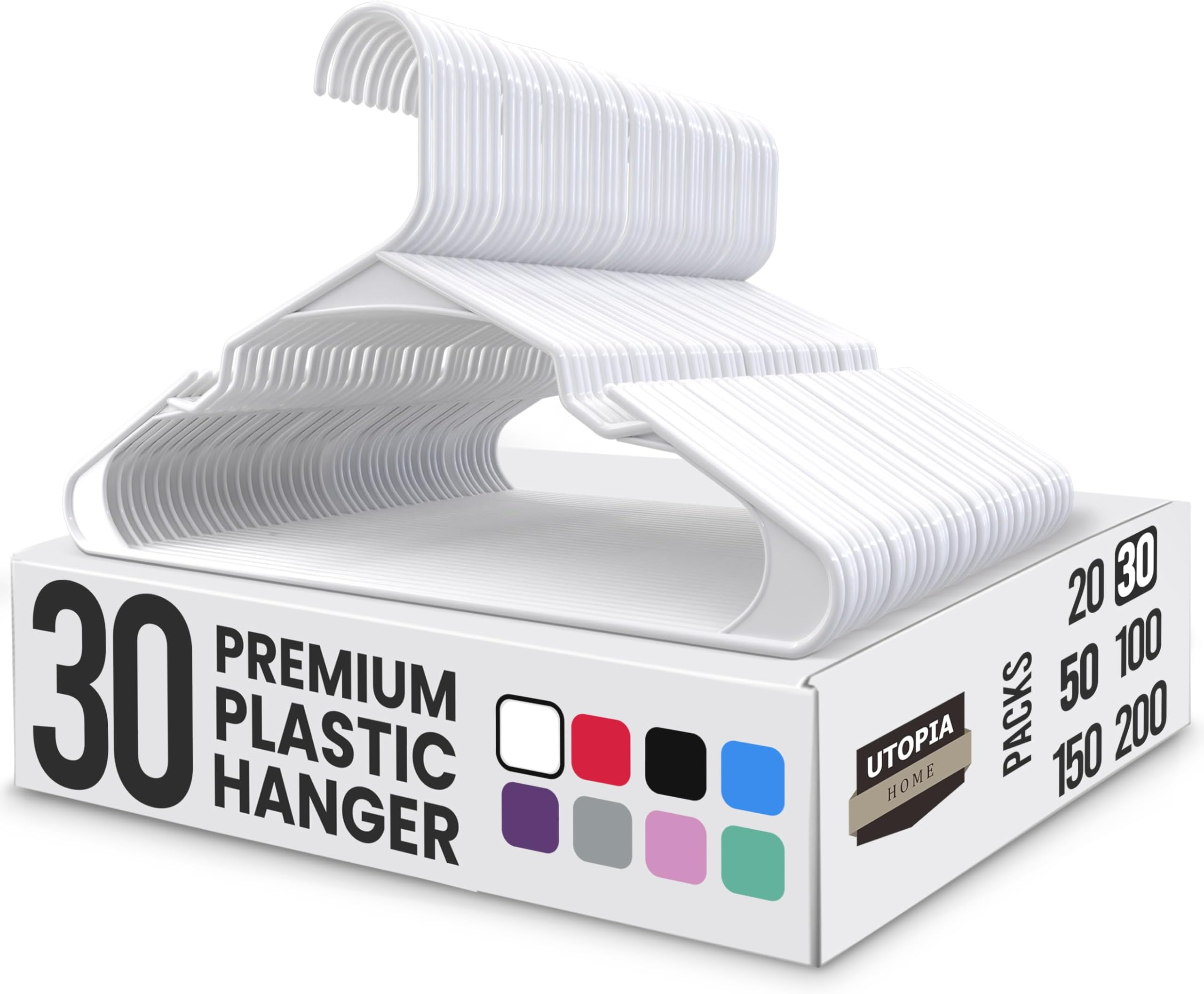 Plastic Hangers 30 Pack - Perfect Space Saving Clothes Hanger - Durable and Strong - Perfect Closet Organizers with Shoulder Grooves (White)